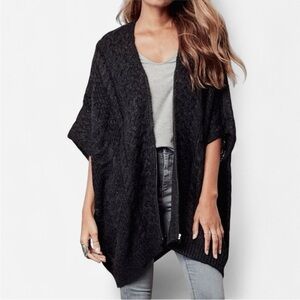 Lovestitch Black Cable Knit Poncho Sweater zip front - NWT
